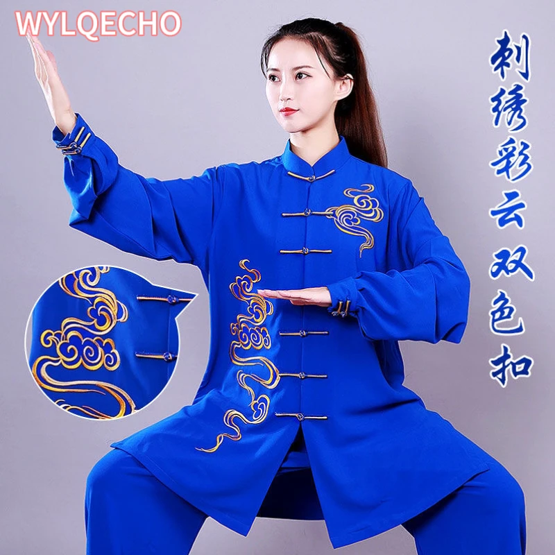 Chinese tai chi uniform clouds embroidery wushu taiji morning exercise team tai chi stage performance set