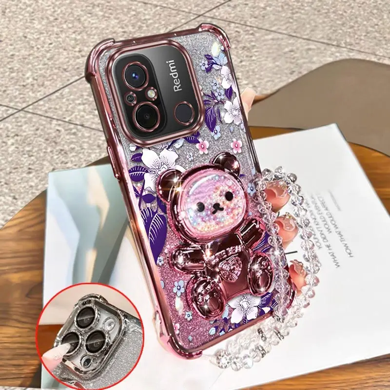Elegant Purple Floral Plating Phone Case with Stand and Lanyard Attachment