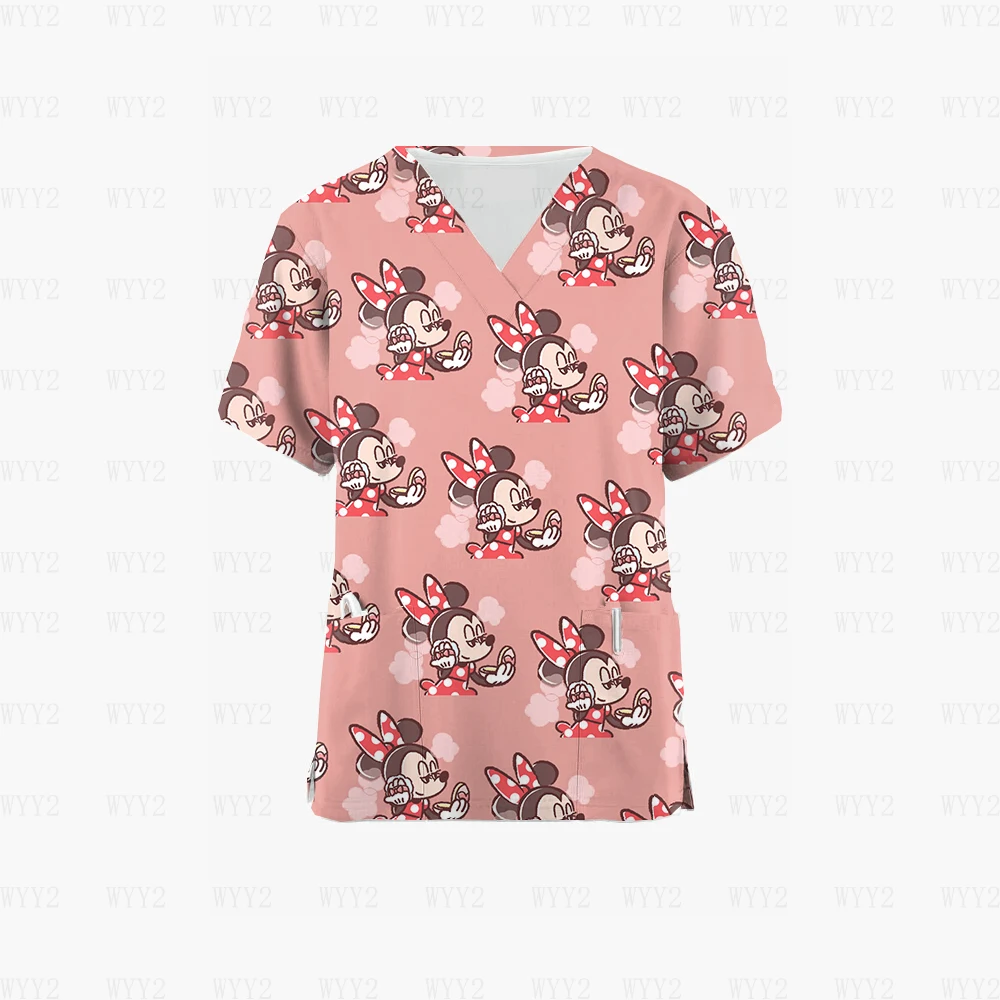Summer new Disney Mickey Minnie ladies nurse clothing printed casual V