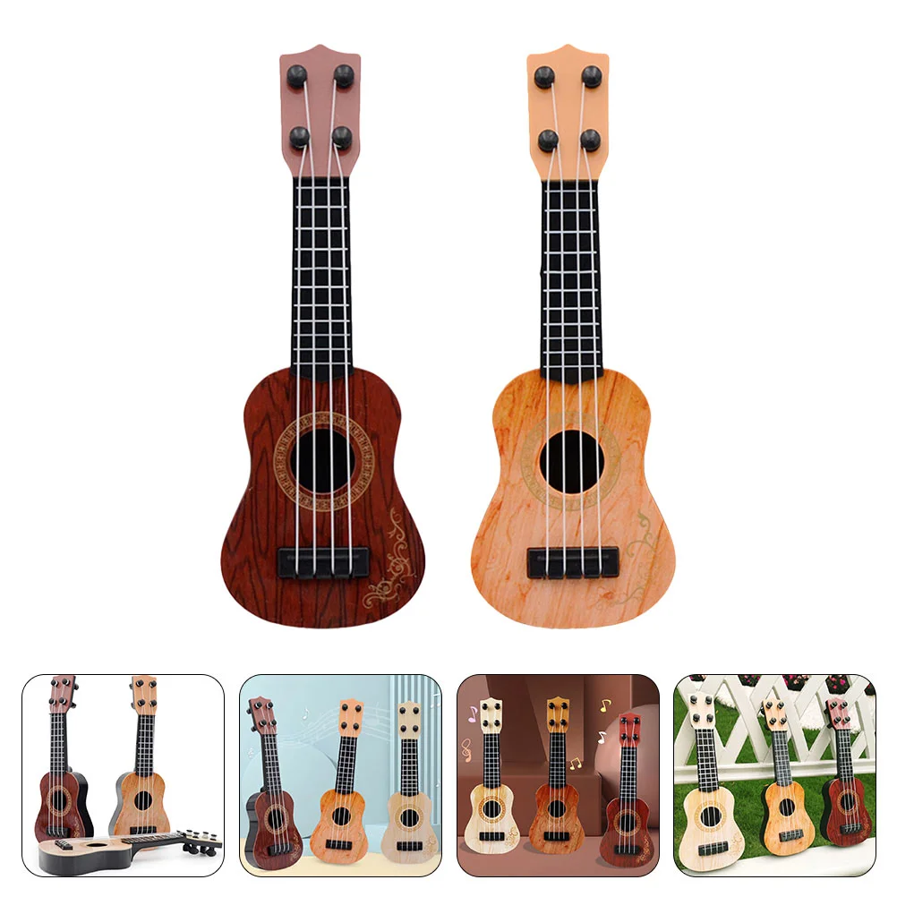 2Pcs Kids Strings Instrument Kids Ukulele Toy Simulation Guitar Plaything Kids Accessory