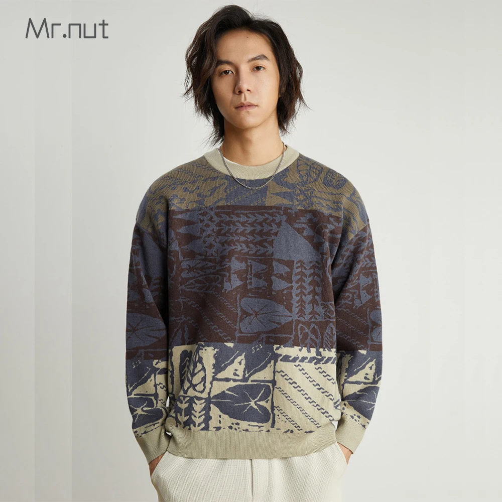 

Mr.nut Knitwear Men's Luxury Winter Clothing Yarn Brown Sweater Oversize Male Y2k Vintage Jacquard Jumper Jersey Pullovers Haraj