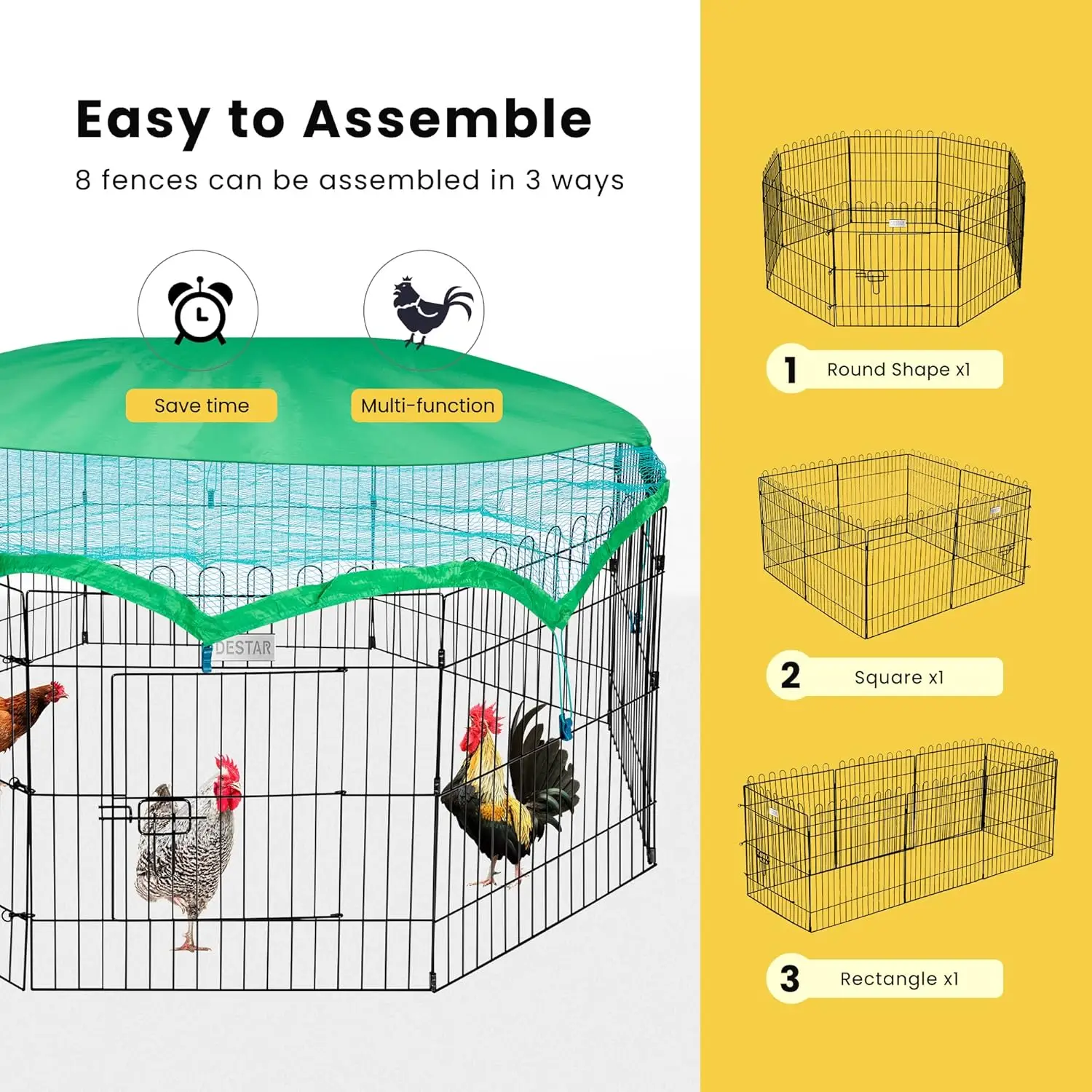 8 Panel Foldable Outdoor Backyard Metal Coop Chicken Cage Enclosure Duck Rabbit Cat Crate Playpen Exercise Pen with Weather 6