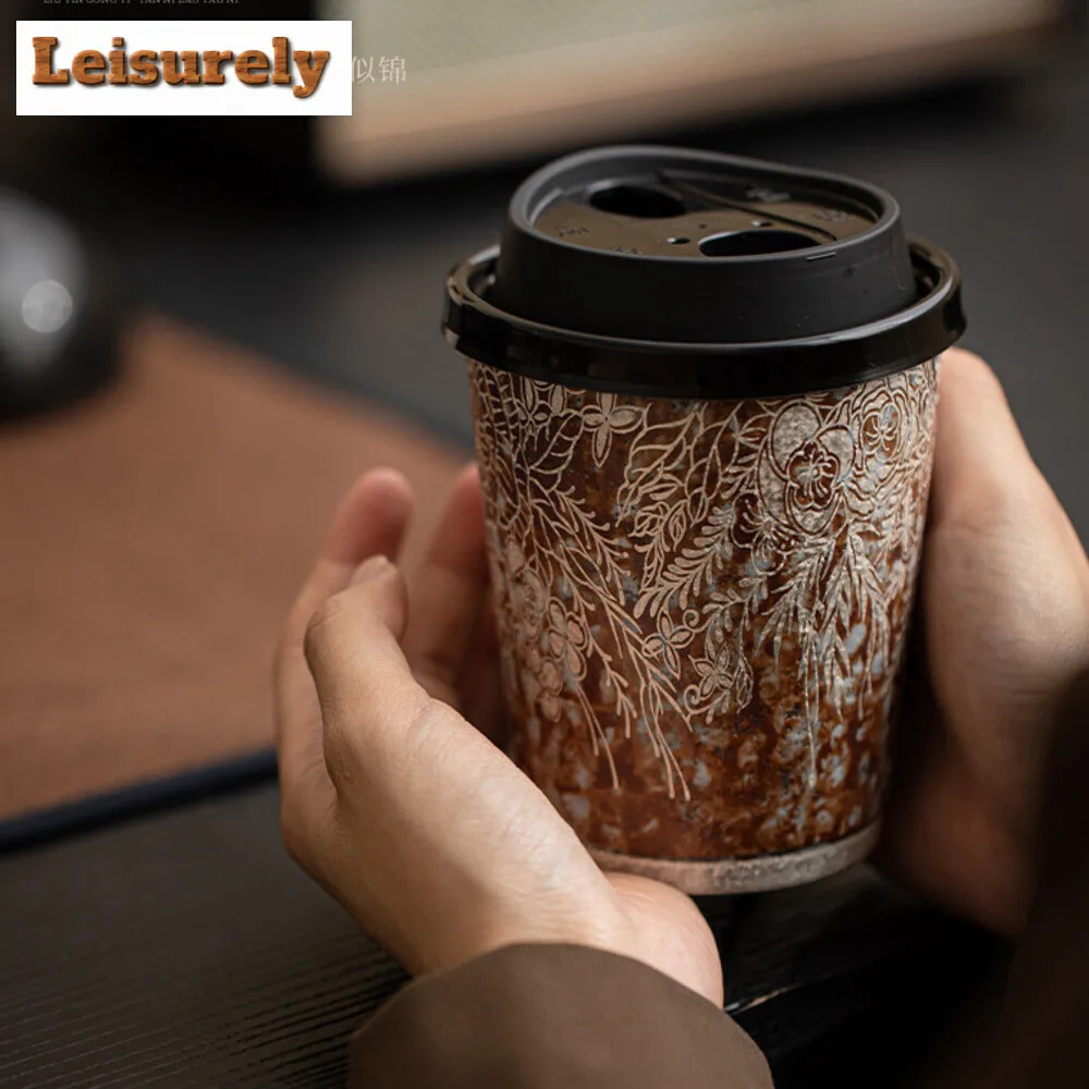 330ml Retro Old Rock Mud Coffee Mug Flower Gilded Silver Office Water Cup Large Coarse .water Coke Mug Couple Handgrip Cup Gifts