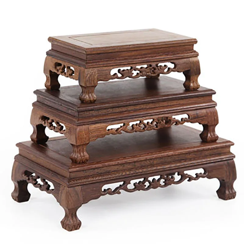 Rosewood Carving Crafts, Buddha Ornaments Base, Chicken Wing Wooden, Rectangular Vase, even Stone Base, Solid Wood Support