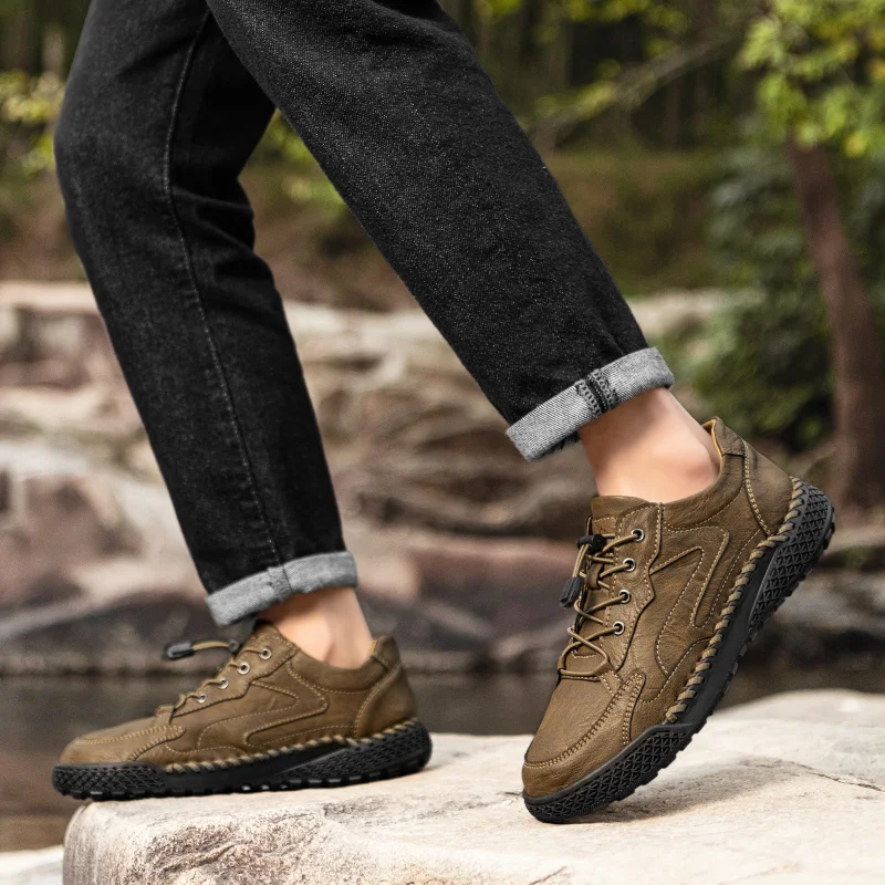Shoes Men All-match Flats Handmade Business Fashion Moccasins Walking Casual Slip on Loafers Breathable Leather