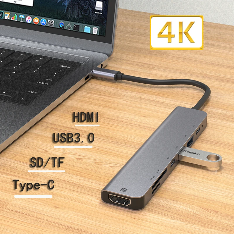 

PD3.0 Multi-function dock station Type-C To HDMI SD/TF card reader usb hub Splitter Adapter 4k*60Hz Plug and Play USB3.0 adapter