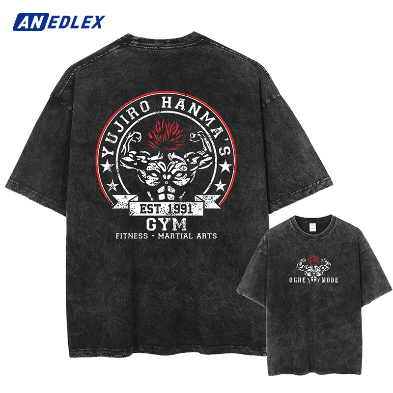 

Футболка мужская Винтажная с рисунком японского аниме, уличная одежда в стиле Харадзюку, хлопковые топы с эффектом потертости, модные летние футболки с коротким рукавом