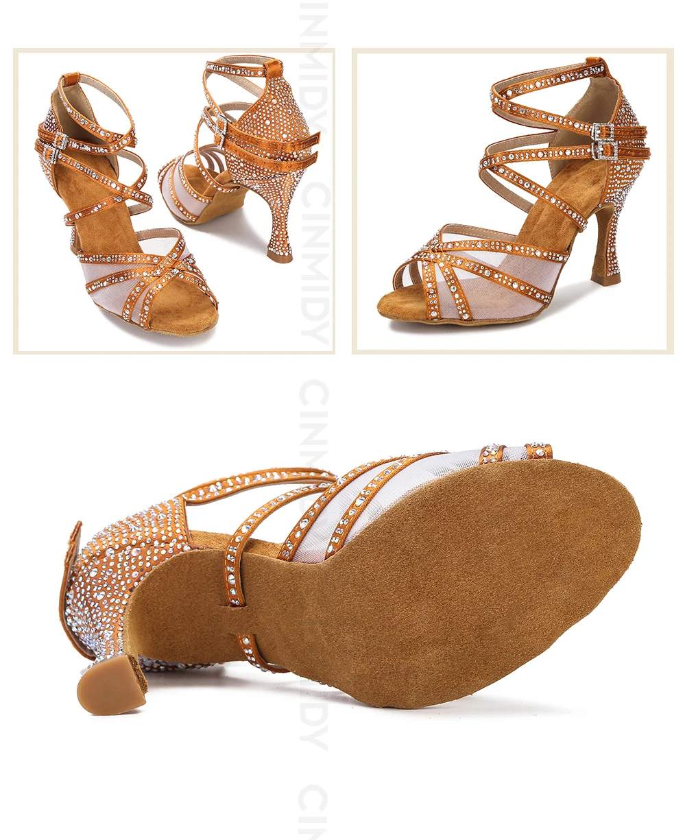CINMIDY Dance Shoes For Women Mesh Latin Dance Shoes Female Salsa Shoes Satin Wedding Shoes Soft Bottom Women's Sandals