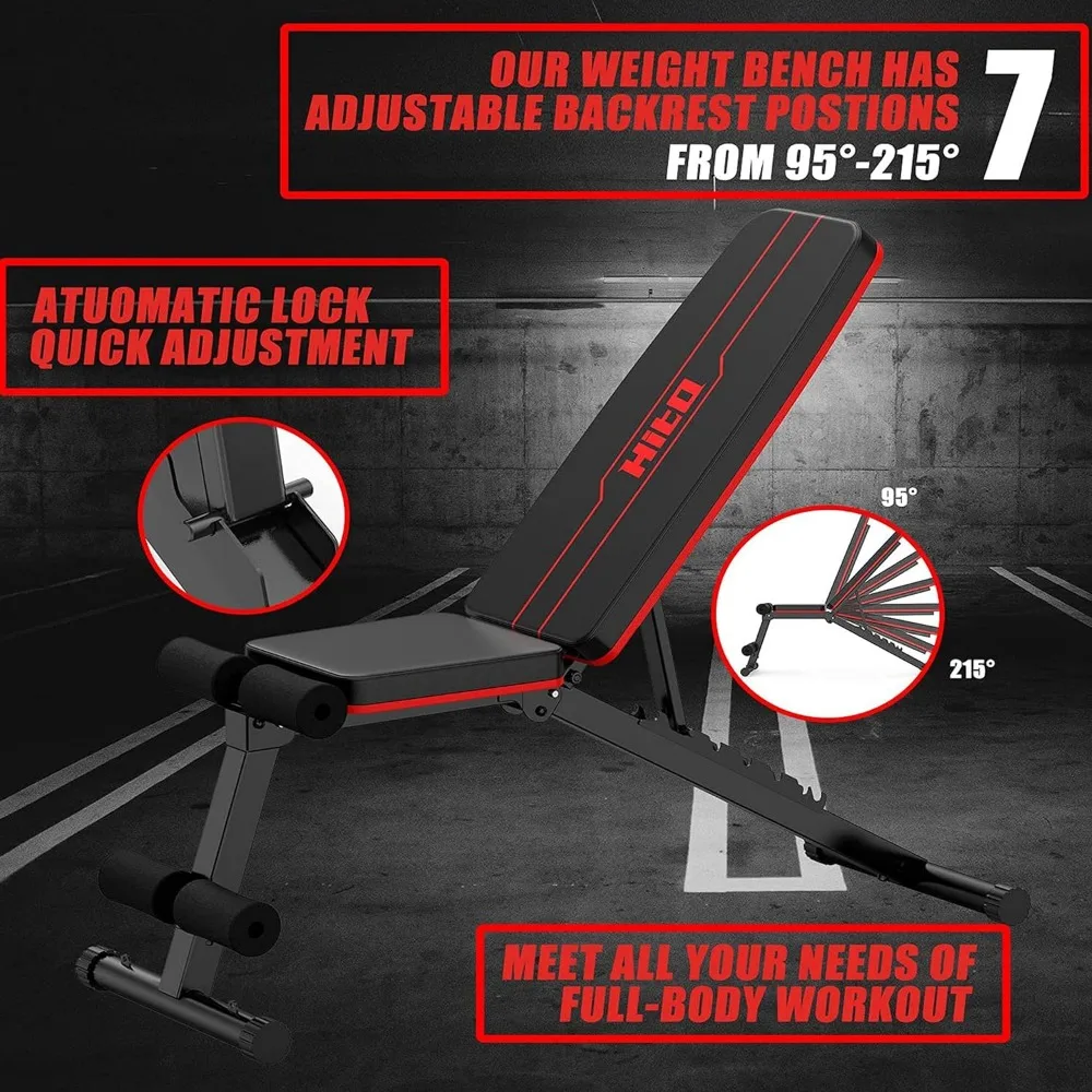 Weight Bench, Adjustable Weight Bench, Strength Training Benches For Full Body Workout & Home Gym with Resistance Bands