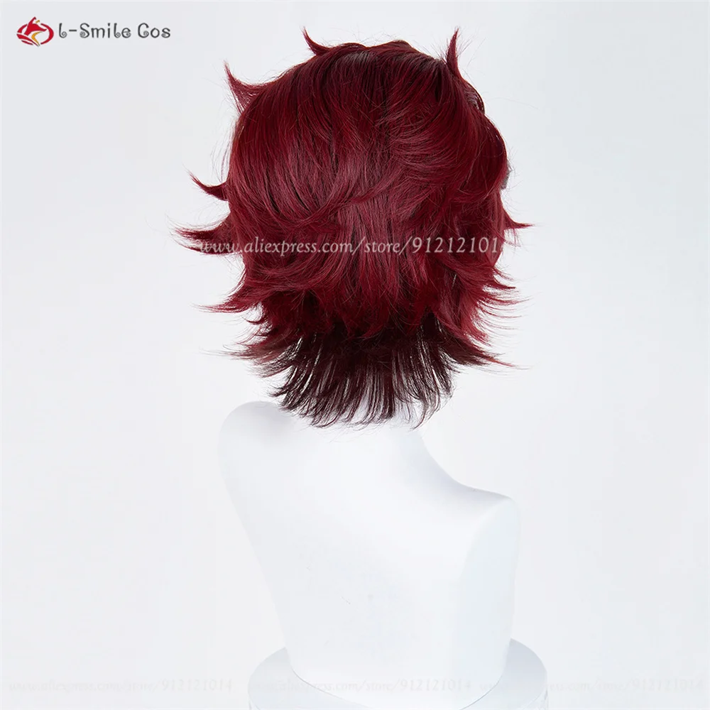 Kamado Tanjirou Cosplay Perücke 32cm Rotbraun Synthetik Hitzebeständig Halloween 7