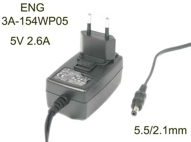 

Power Adapter 5V 2.6A, Barrel 5.5/2.1mm, EU 2-Pin Plug, 3A-154WP05