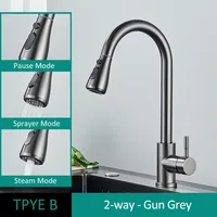 Kitchen Faucets Brushed Nickel Pull Out Kitchen Sink Water Tap Deck Mounted Mixer Stream Sprayer Head Hot Cold Taps Black Chrome 5