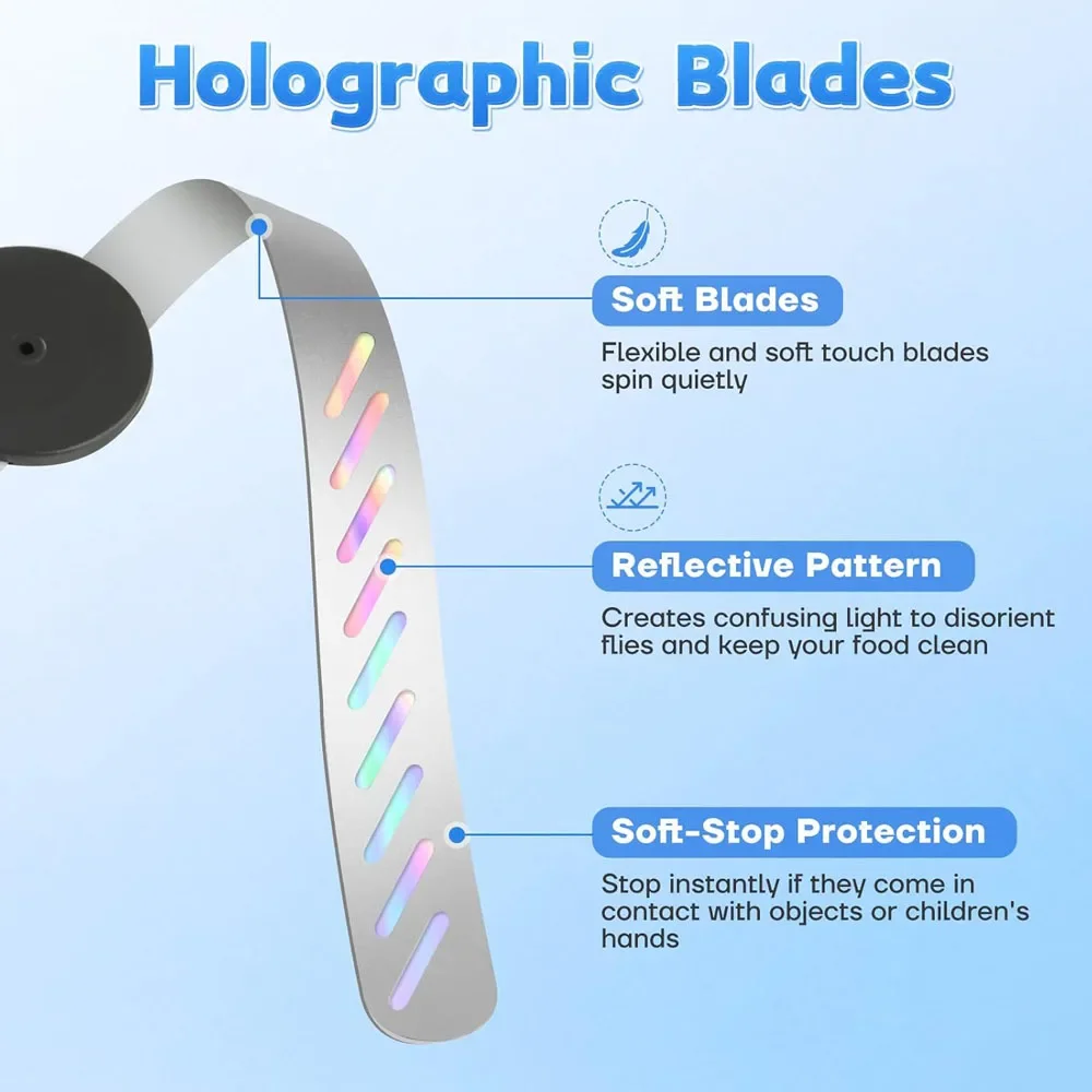 Fly Fans Bug Fans with Holographic Blades Keep Flies Away from Picnic BBQ Restaurant Party Indoor and Outdoor