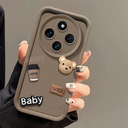 Cute 3D Bear Coffee Liquid Silicone Shockproof Cartoon Soft Phone Case for POCO C75 (Baby Coffee)