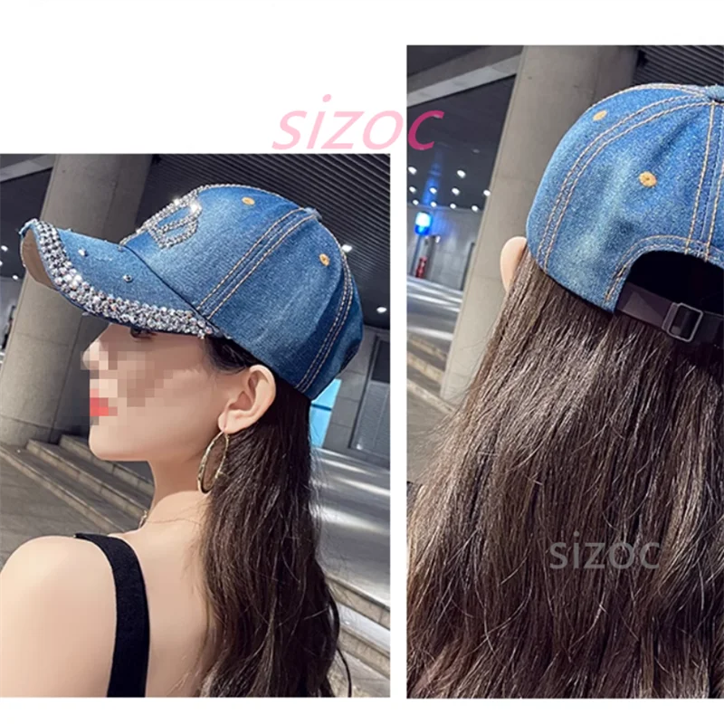Baseball cap women autumn crown cotton denim baseball cap diamond bling bling snapback