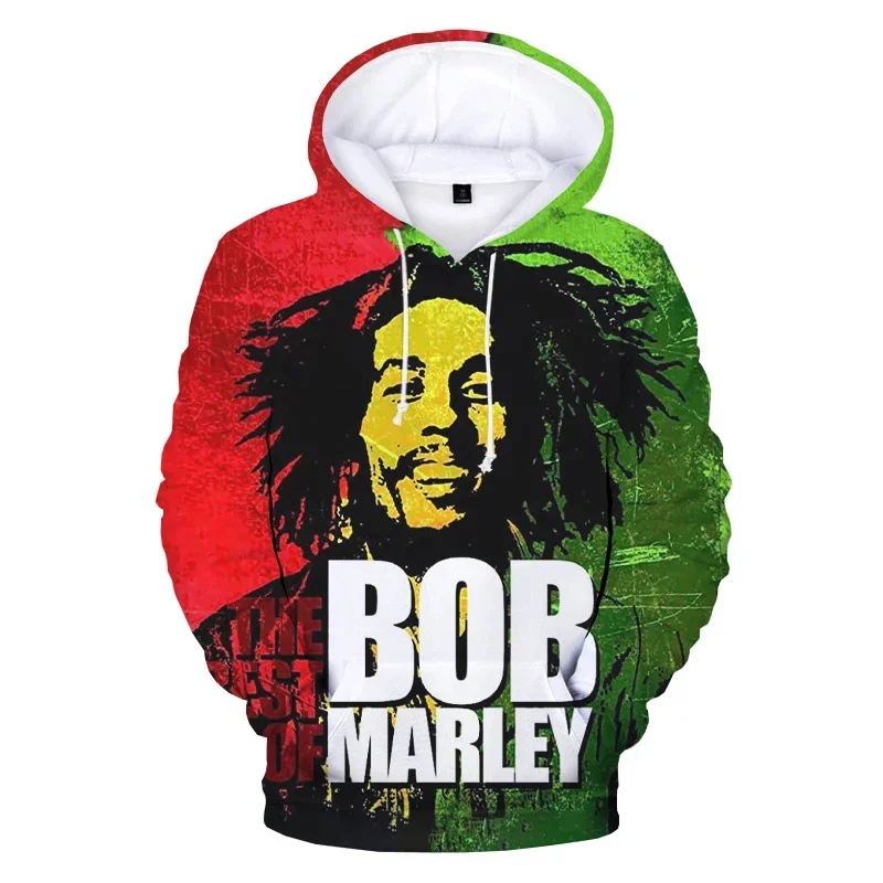 2024 Men's Pullover Bob Marley Personality Printed Hoodies Men/Women Hip Hop Rock Sweatshirts Unisex Fashion Casual Hoodie