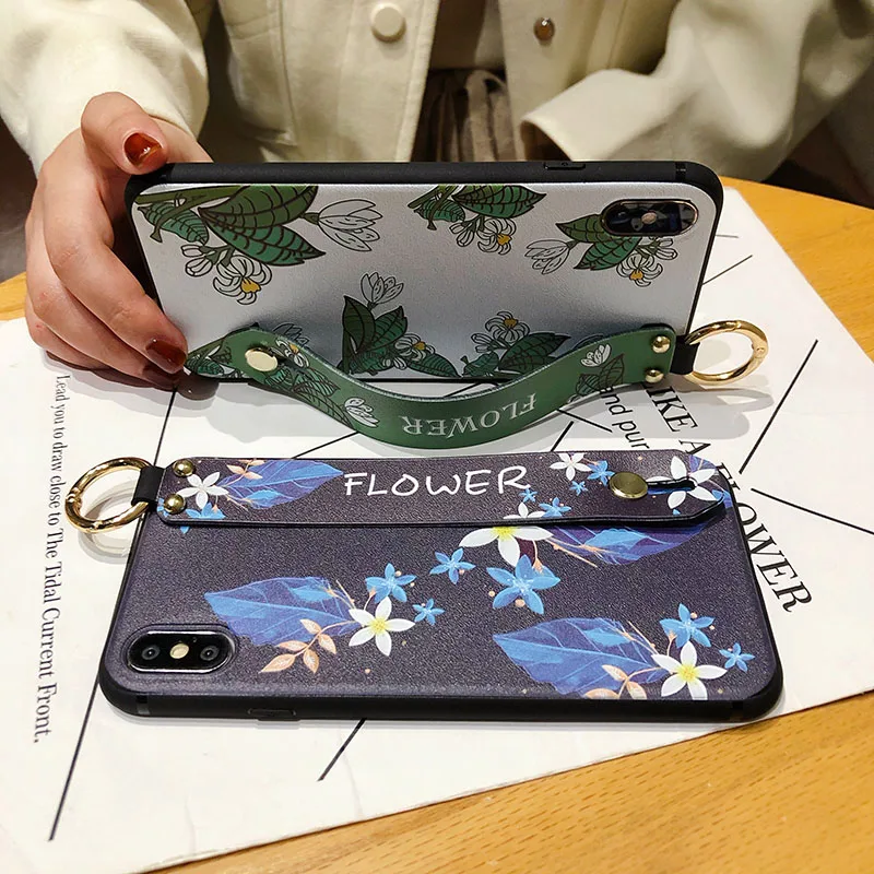 Floral Wrist Strap Phone Case with Botanical Design