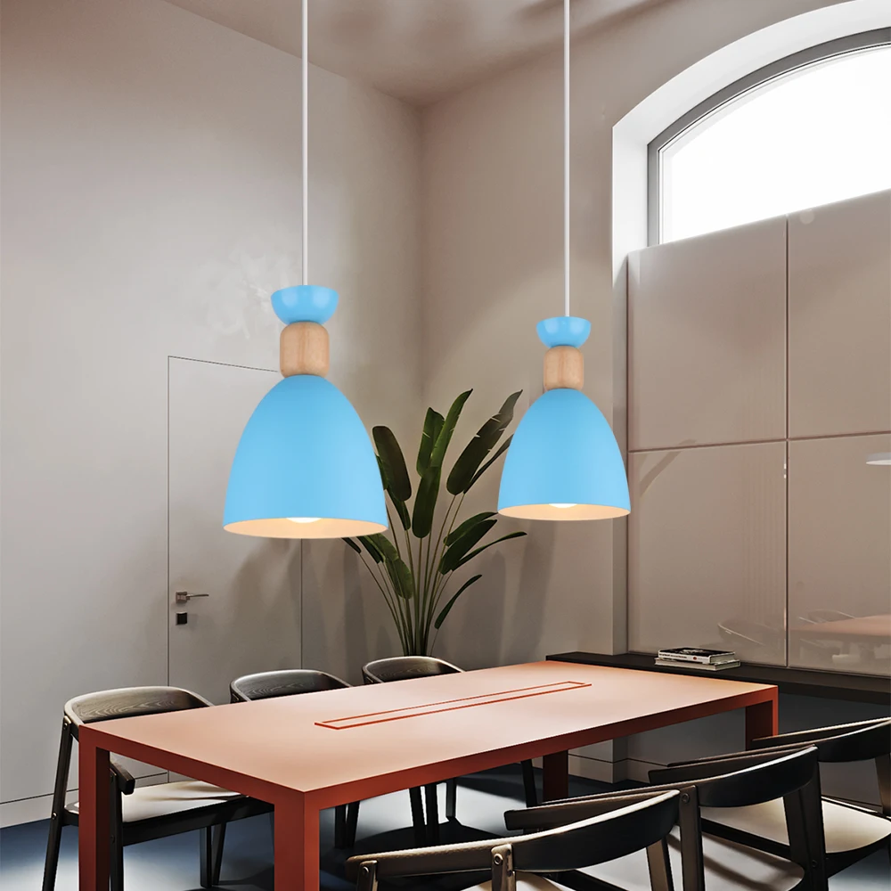 Pendant Light Nordic Led Minimalist Wooden Iron Hanging Lighting Bedside Creative Restaurant Study Bar Macaron E27 Pendant Lamp