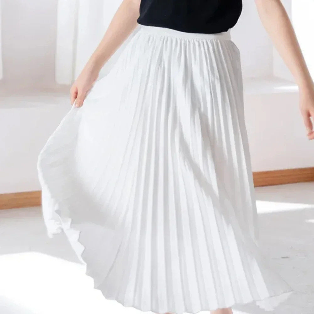 Girls Long Skirt Kids White Elegant All-match Pleated Dress 2024