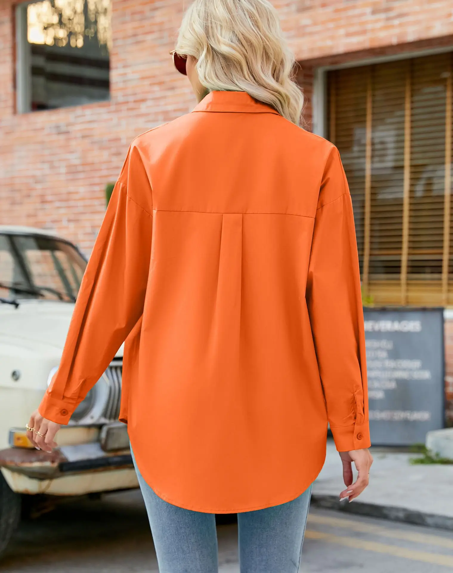 Womens Clothing V-neck Solid Button Long Sleeve Casual Blouse