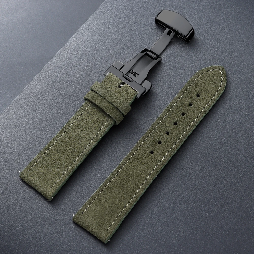 Vintage Suede Cowhide Watch Strap with Butterfly Buckle Bracelet - Sport Wristband