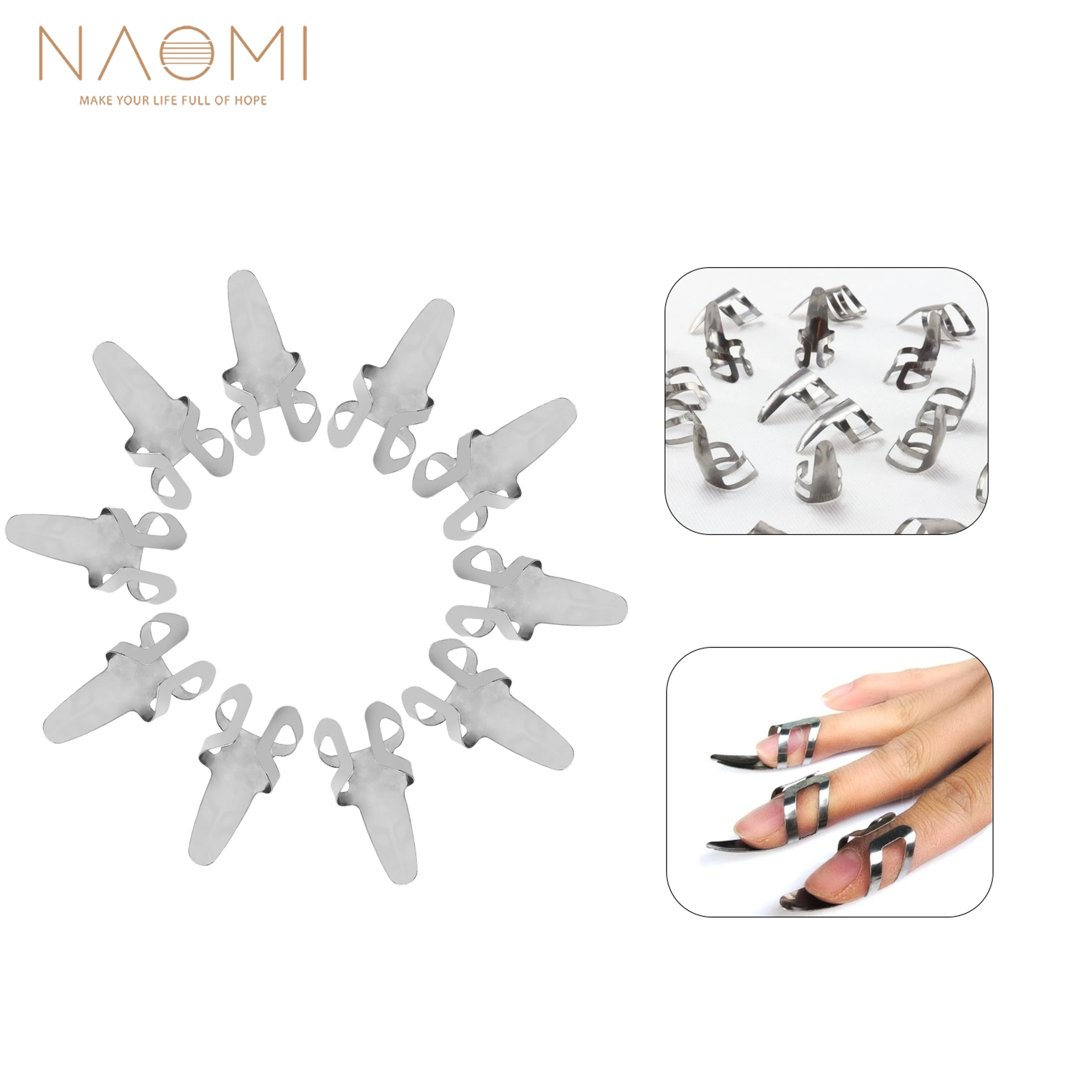 NAOMI 10pcs Stainless Steel Guitar Finger Picks Adjustable Plectrums Metal Finger Thumb Pick For Guitar Banjo Accessories