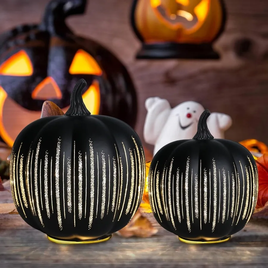 Indoor Halloween Decorations with Illuminated Design for Fall and Thanksgiving Celebrations Stylish Glass Pumpkins with Starry