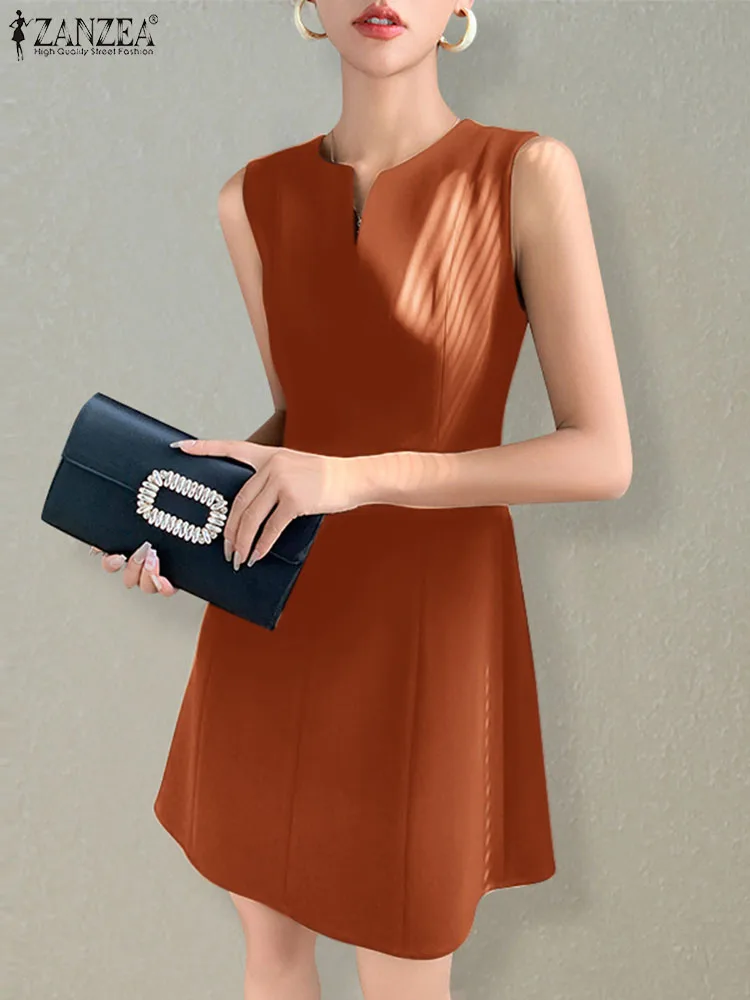 

Elegant Solid Color Tank Dresses ZANZEA Women Sleeveless Mini Dress Fashion Summer V Neck Sundress Casual 2023 Patchwork Vestido