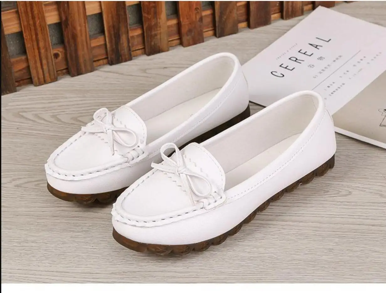 New Fashion Women Flats Shoes Pink Black Pure Color Plus Small soft-soled PU LeatherRound toe leather shoes Office Lady Shoes