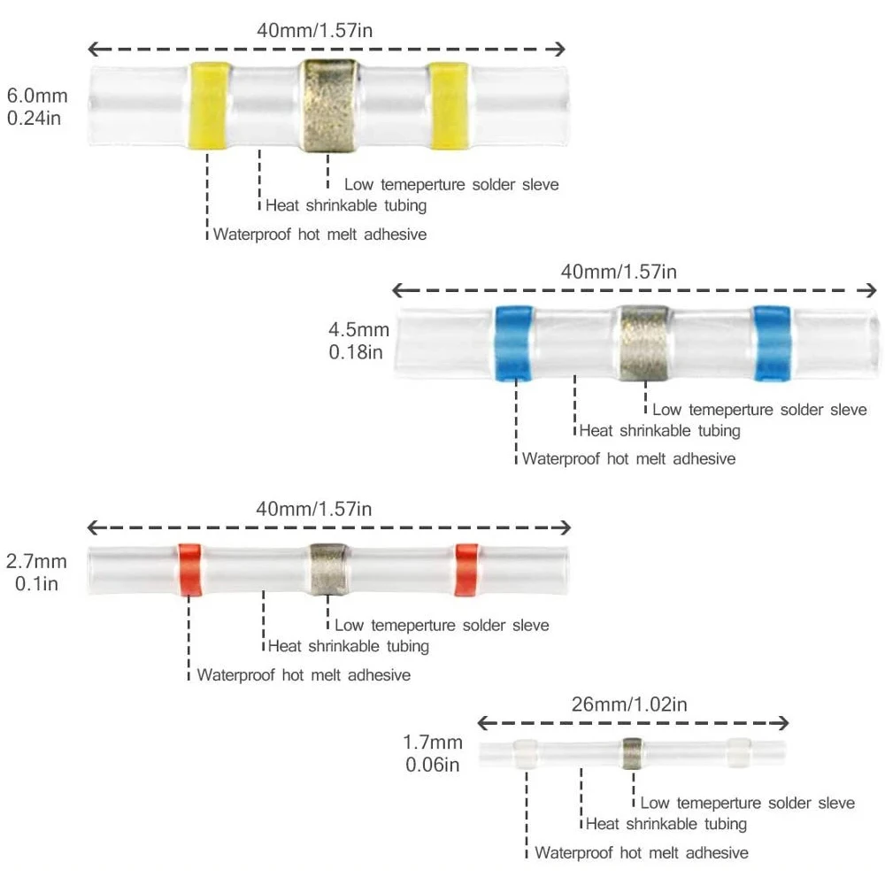 WOZOBUY Heat Shrinkable Wire Connectors  SST21 Waterproof Sleeve AWG22-18 Butt Electrical Splice Tinned Solder Seal Terminal