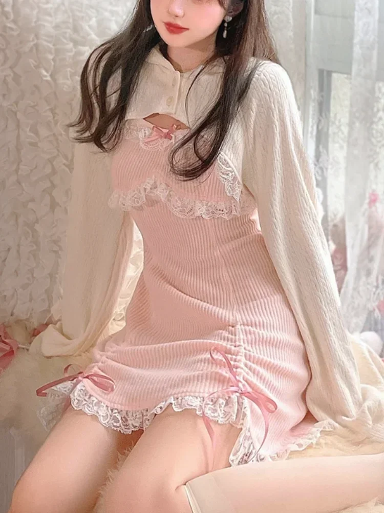 Lolita Dress Lolita Suspender Dress Lolita Cosplay Costumes for Women Bow Pink Kawaii Party Mini Dresses