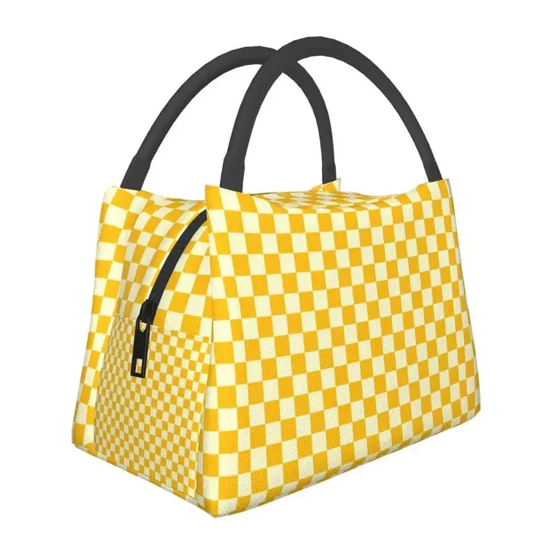 

Cute Checkerboard Cat Pattern Thermal Insulated Lunch Bags Women Checkered Lunch Tote for Outdoor Picnic Storage Meal Food Box