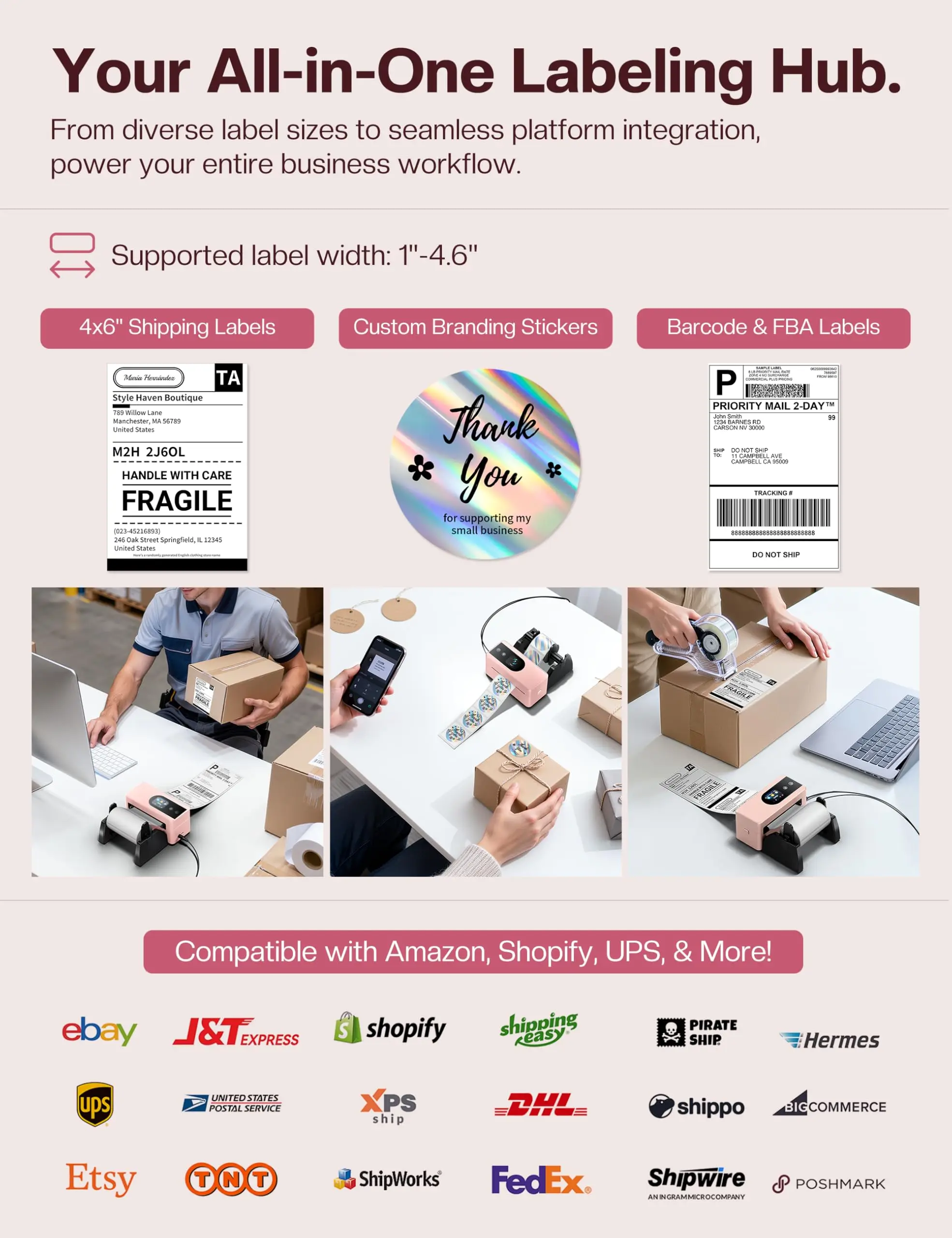 포모모 PM64D 감열 라벨 프린터 4x6 터치스크린, 블루투스 무선 배송 라벨 프린터 (소규모 사업용)