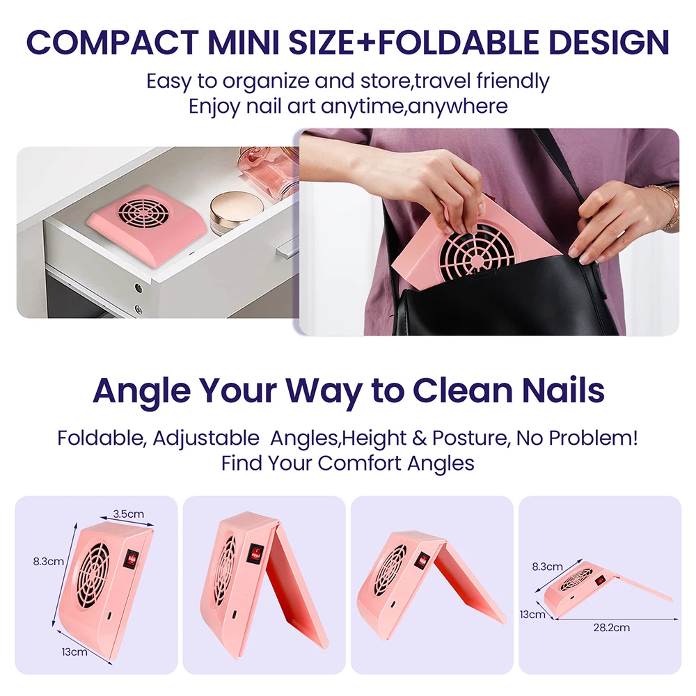 Nail Dust Collector Wireless Foldable Nail Dust Extractor Mini Rechargeable Nail Vacuum Cleaner Fan Nail Art Manicure Machine