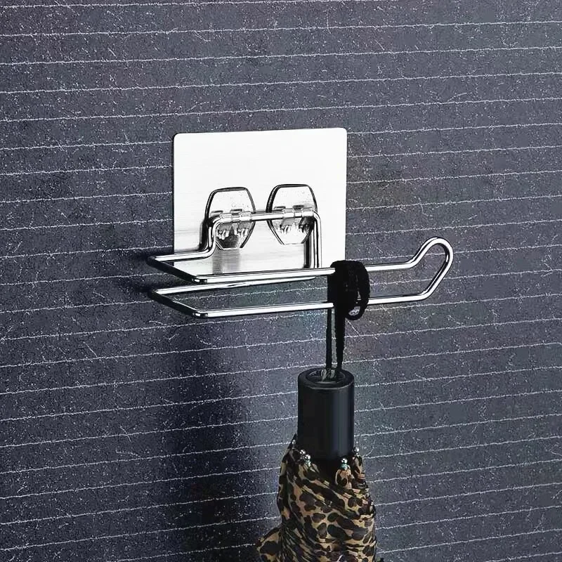 1Pc Stainless Steel Self-adhesive Toilet Paper Disposable Face Towel Holder Hotel Home Restroom Bathroom Paper Roll Wall Stand