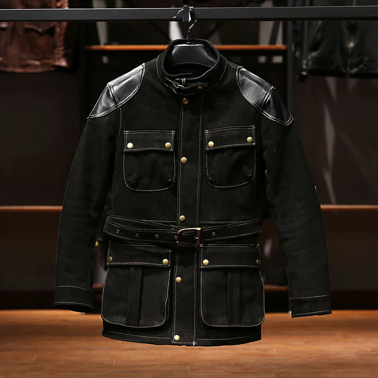 

shipping.Brand new black suede Free jacket.Classic thick hunting cowhide coat,Men slim heavy leather cloth.rider