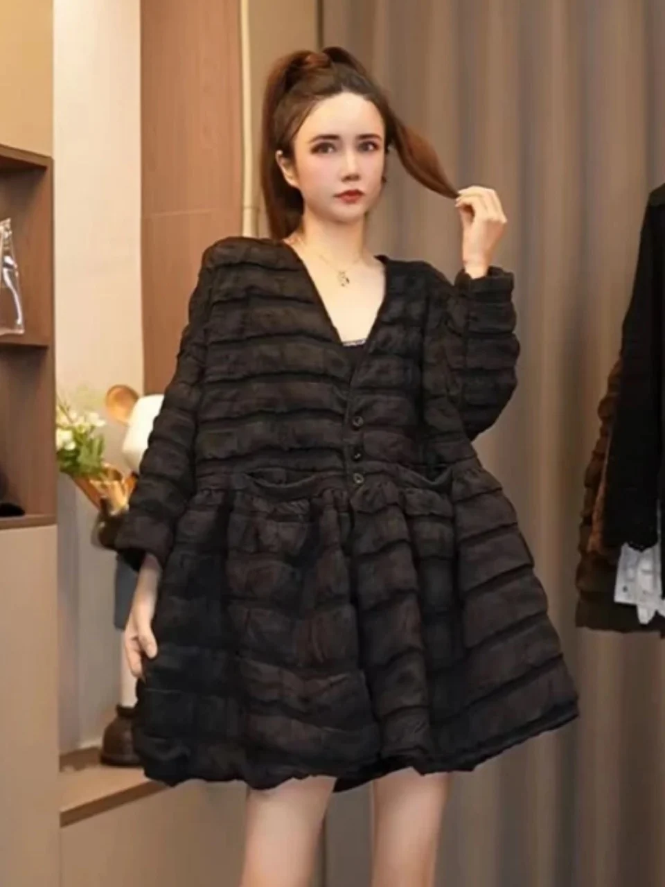 Fashion V-neck Pregnant Woman Ball Gown Coats Plus Size A-line Maternity Cotton Outwear Long Sleeve Loose Pregnancy Jackets
