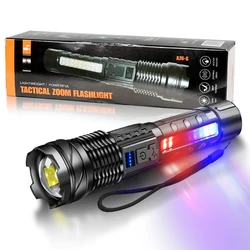 High - Power Waterproof LED Flashlight with Side Light and USB Rechargeable Zoom Lamp - 2Pack (A76 - ABS Plastic)