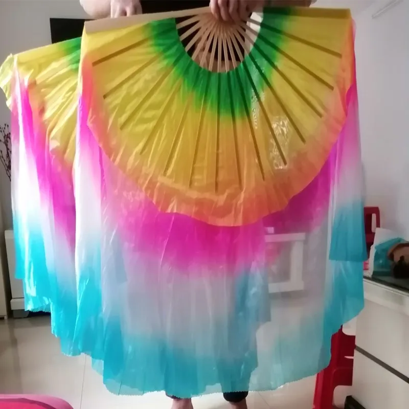 Extra Long Imitation Silk Veil Polyester Handmade Yangko Fan Chinese Traditional Bamboo Handle Folk National Square Dancer Props