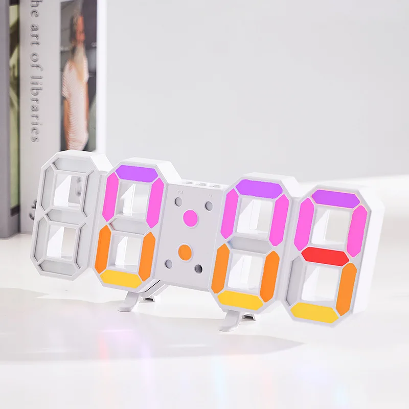 RGB Wall Clock Watch Clock 3D Led Digital Modern Design Living Room Decor Temperature Table Alarm Nightlight Luminous Desktop wall clock 3d wall clock led digital clock 3d number wall clock