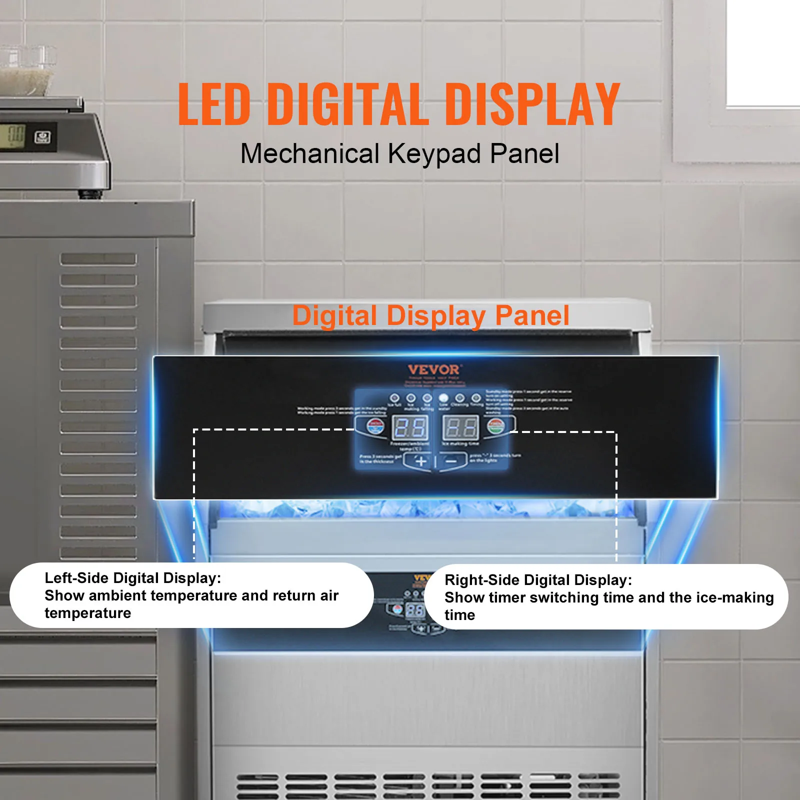 VEVOR Commercial Ice Maker Ice Maker Machine Freestanding Cabinet Ice Maker LED Digital Display, for Bar Home Restaurant 3