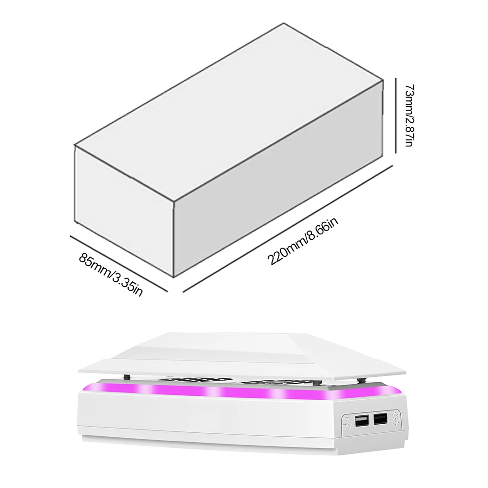 Top Cooling System with Dust Cover Colorful LED Light 2 USB Port Upper RGB Cooling Fan 3 Speed for PS5 Slim Console Disc/Digital