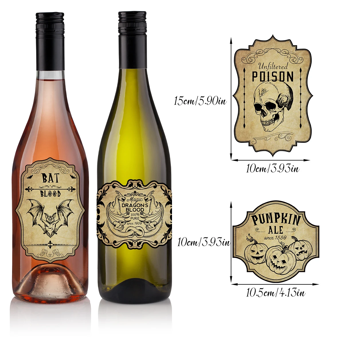 72pcs Halloween Wine Bottle Labels – Waterproof Apothecary Stickers For Party Decor & Potion Bottles