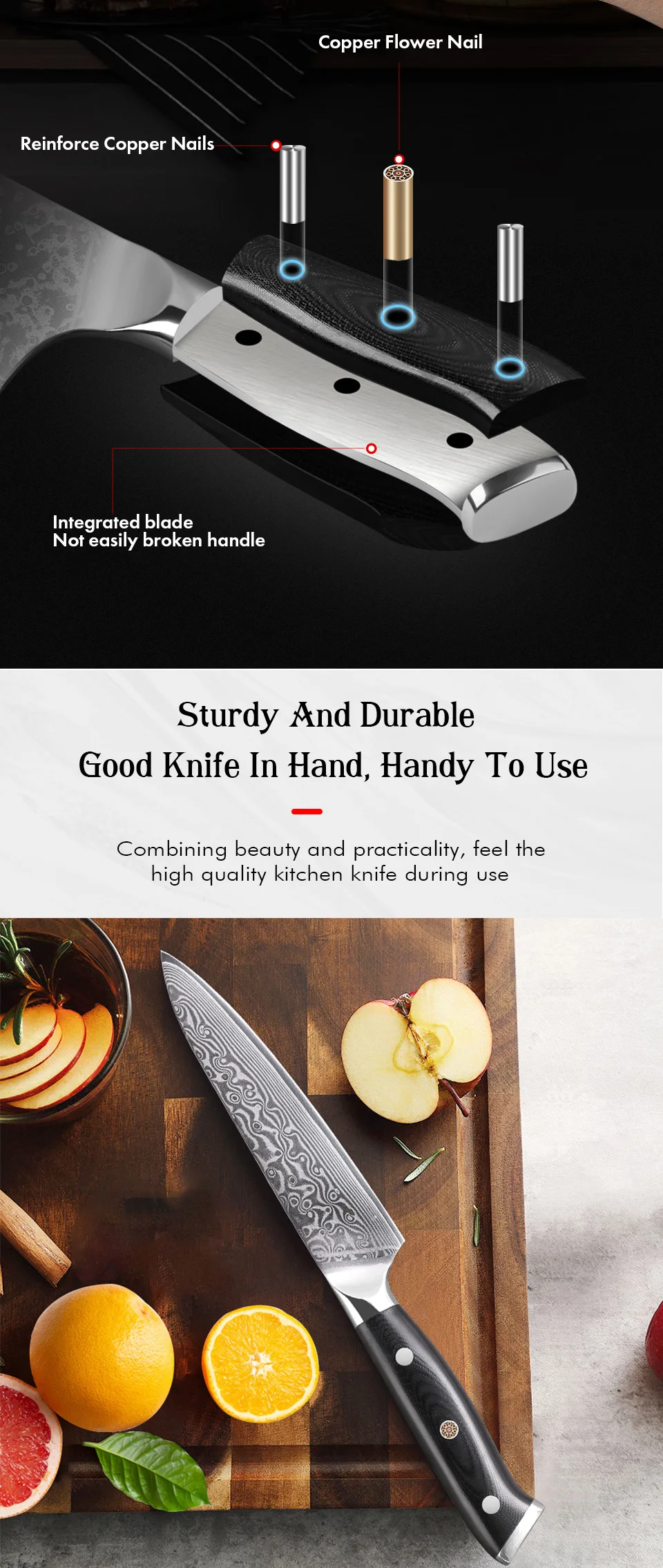 Damascus Steel Kitchen Knife – 5 Inch Utility Knife with Black G10 Handle, Rust Resistant Blade