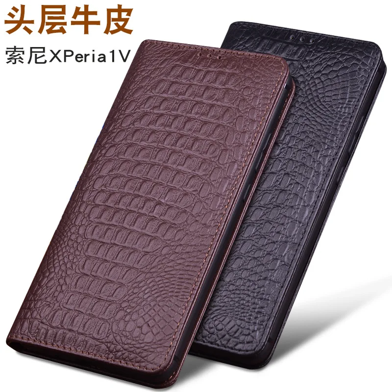 

Hot Sales Luxury Real Cowhide Or Lich Genuine Leather Flip Phone Cases For Sony Xperia 1 V Pro-i Hell Full Cover Pocket Bag Case