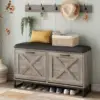 Vabches Shoe Storage Bench with 2 Flip Drawers & Coat Rack Wooden Shoe Cabinet with Padded Seat Cushion for Entryway Furniture 4