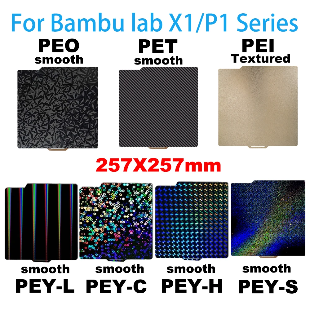 Per Bambu Lab P1P Build Plate X1 Textured Pei 257X257Mm Smooth Pey Peo Sheet Peo Plate Per Bambulab P1S X1C