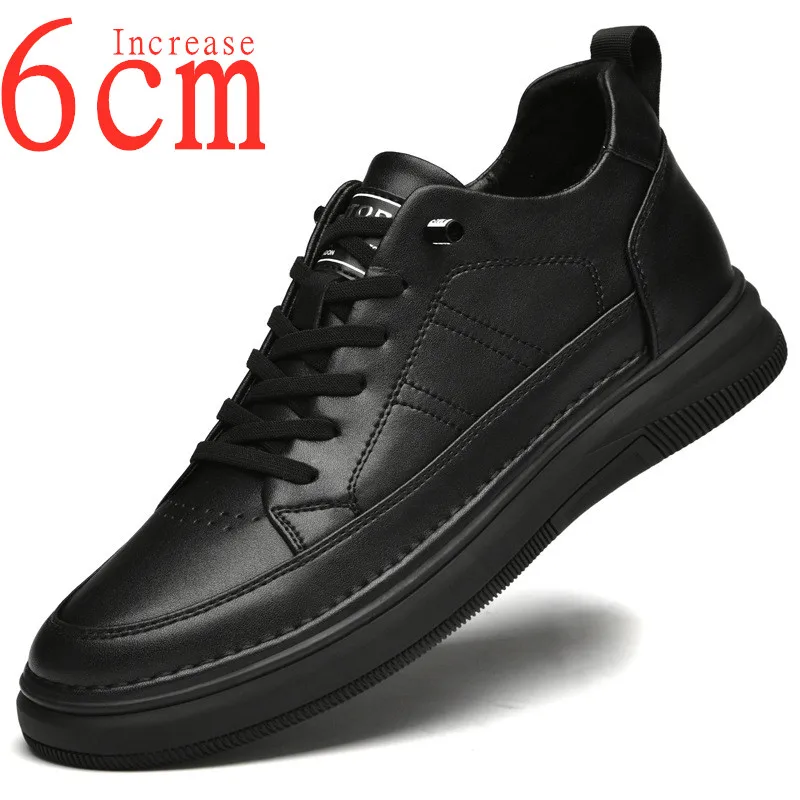 

Men Shoes White Sneakers Inner Height Increasing Leather Breathable Increased 6cm Men's Invisible Elevator Casual Sports Shoes