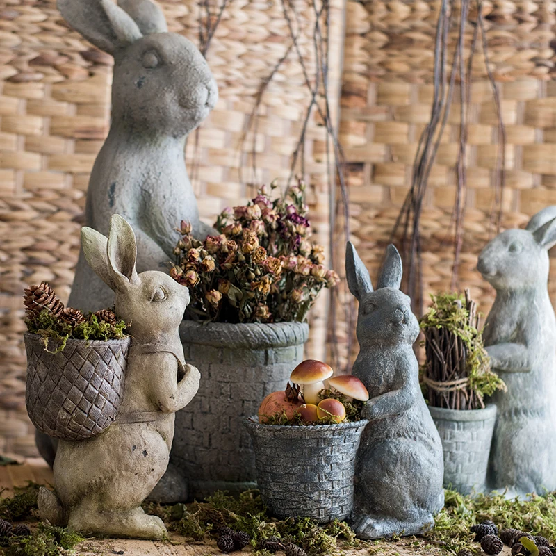 

Resin Rabbit Flower Container and Flower Pot Decorative Ornaments Retro Distressed American Country Courtyard Balcony Floor