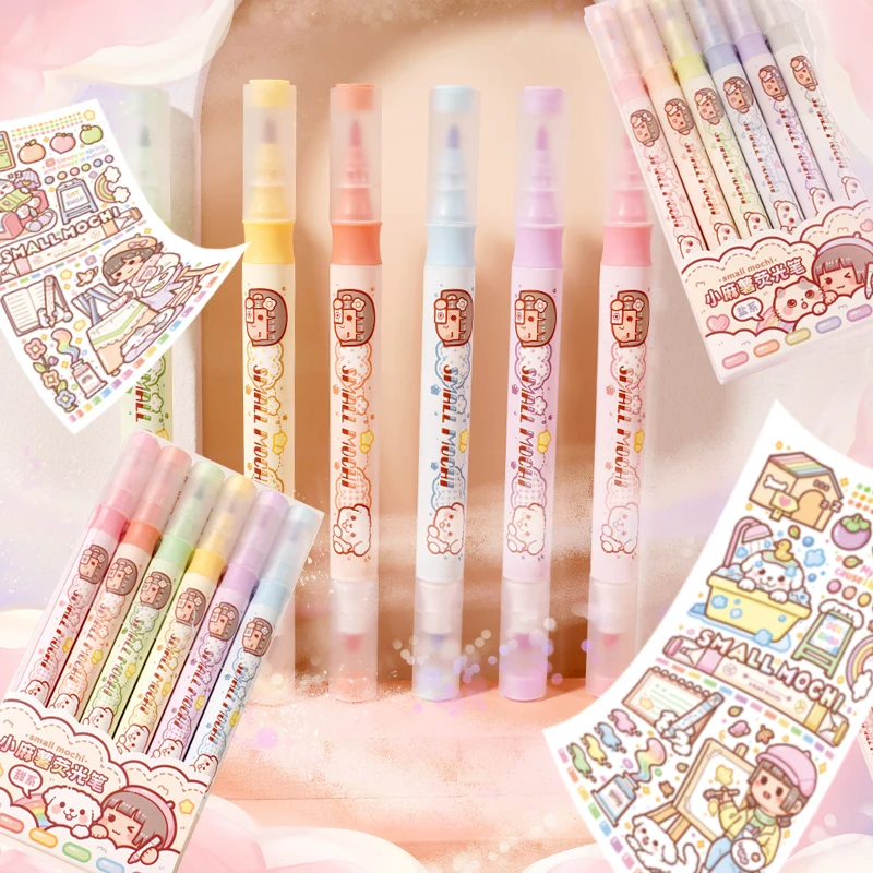 

12Pcs/Set Small mochi Highlighter Pen Cute Highlighter Kawaii Stationery For School Office Marker Pens